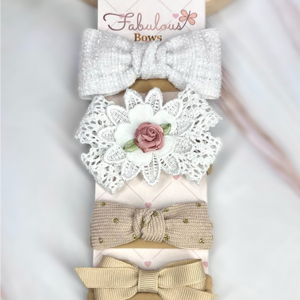 Kids Hair Accessory Set - White, Cream, Pink